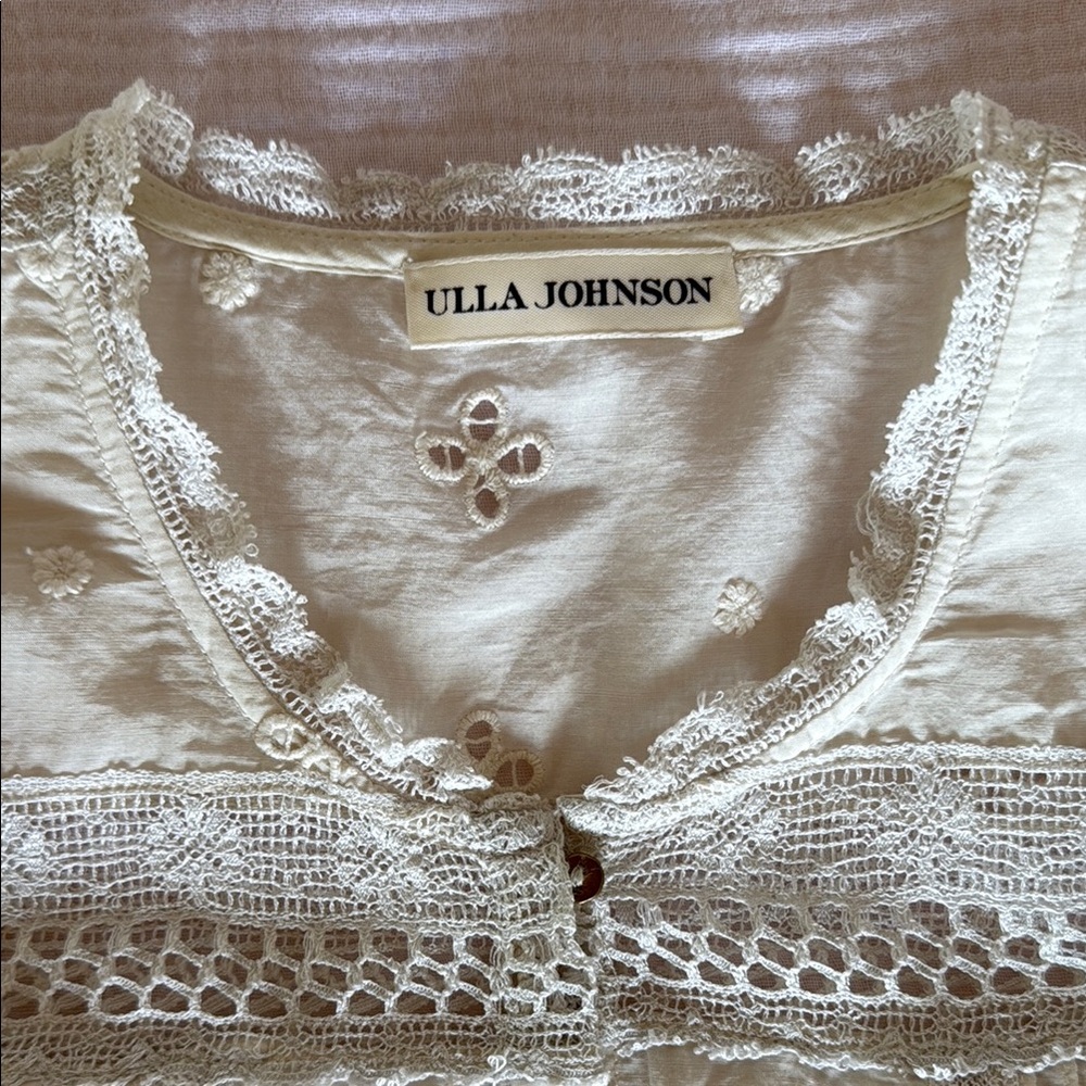 Ulla Johnson White Pleated Cap Sleeve Blouse - Picture 4 of 5